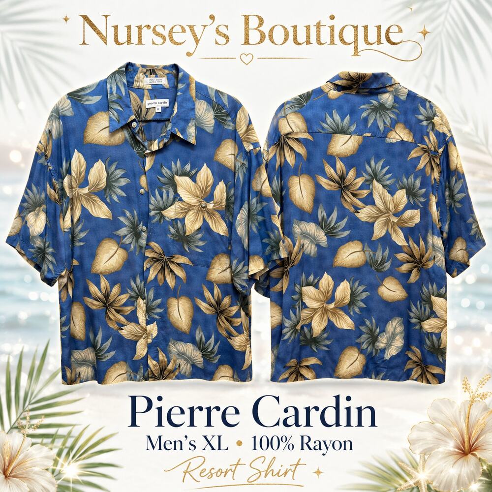 Pierre Cardin Men’s XL Blue Rayon Hawaiian Shirt Made Korea